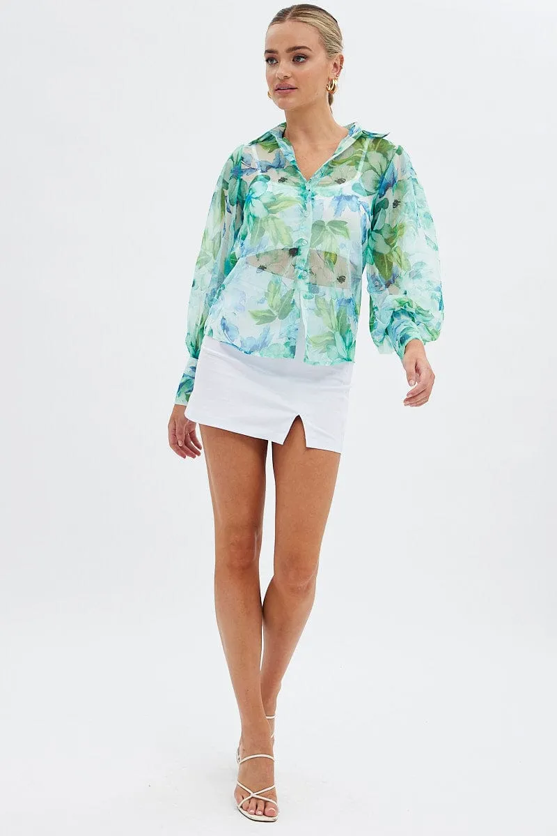 Green Floral Long Sleeve Shirt Chiffon Collared sold by Ally Fashion product image thumbnail 2