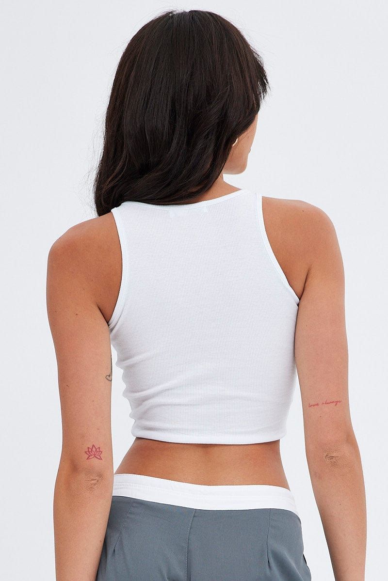 White Tank Top Round Neck Croset Details sold by Ally Fashion product image thumbnail 5