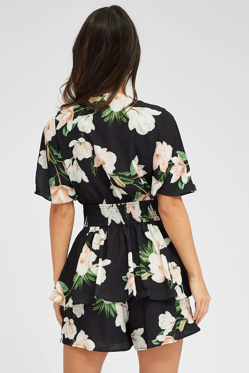 Black Floral Fit And Flare Playsuit sold by Ally Fashion product image thumbnail 5