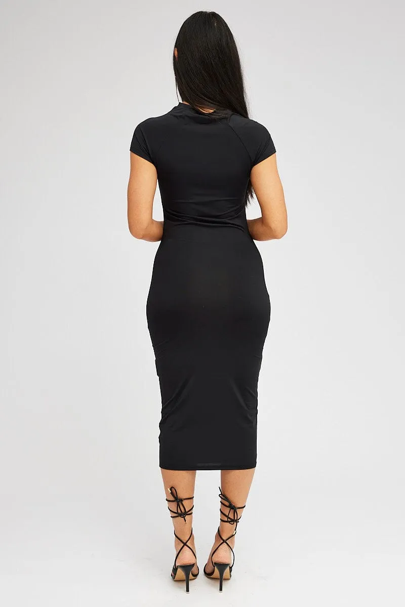 Black Midi Dress Short Sleeve Crew Neck Bodycon Graphic sold by Ally Fashion product image thumbnail 5