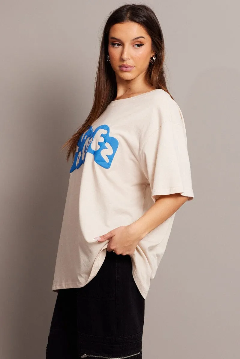 Beige Graphic Tee Short Sleeve sold by Ally Fashion product image thumbnail 4