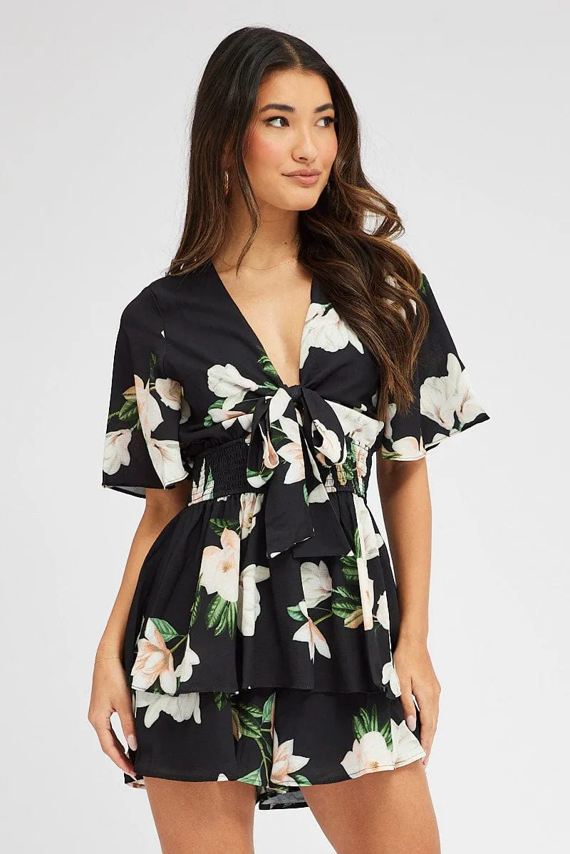 Black Floral Fit And Flare Playsuit sold by Ally Fashion product image thumbnail 3