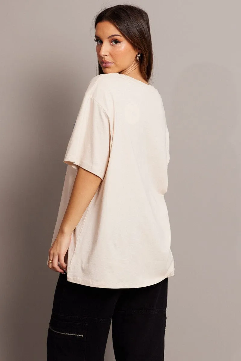 Beige Graphic Tee Short Sleeve sold by Ally Fashion product image thumbnail 5