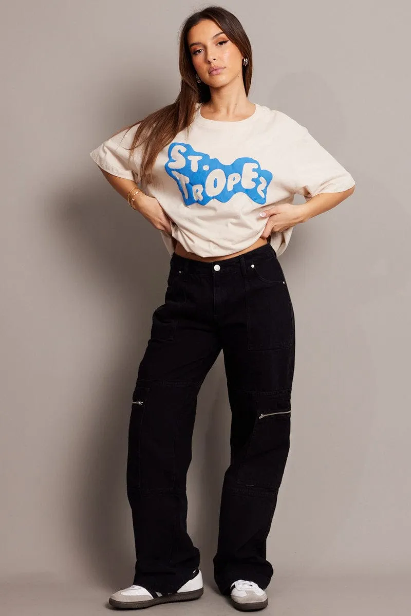 Beige Graphic Tee Short Sleeve sold by Ally Fashion product image thumbnail 2