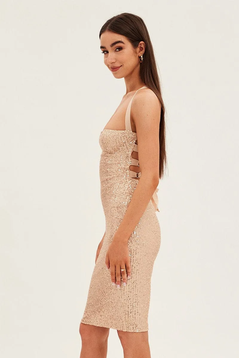 Beige Sequin Bodycon Party Dress sold by Ally Fashion product image thumbnail 4
