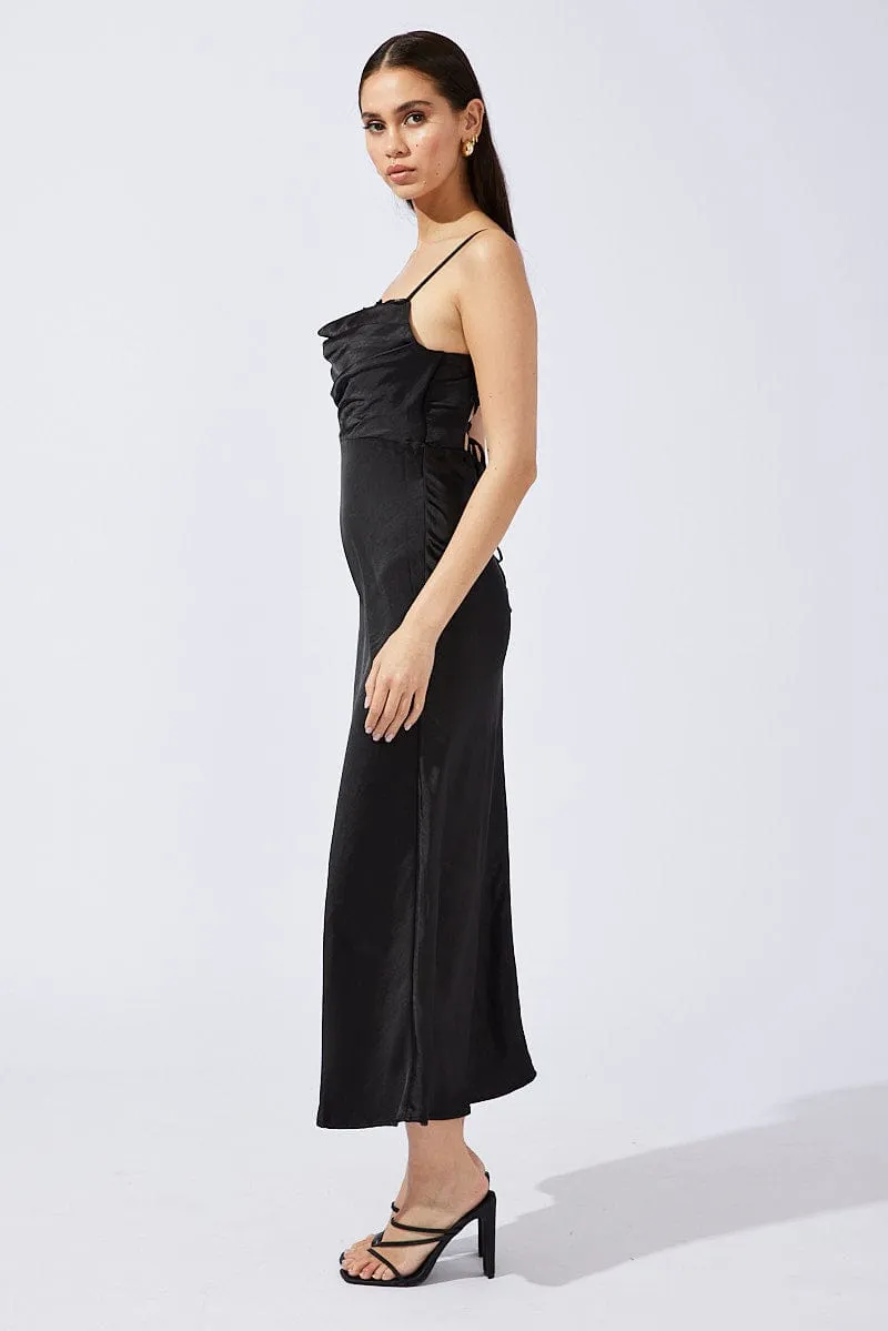 Black Midi Dress Sleeveless Cowl Neck Satin Slip Lace sold by Ally Fashion product image thumbnail 4
