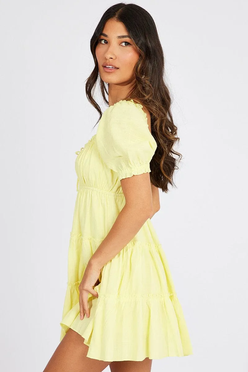 Yellow Fit And Flare Dress Puff Sleeve Mini sold by Ally Fashion product image thumbnail 4