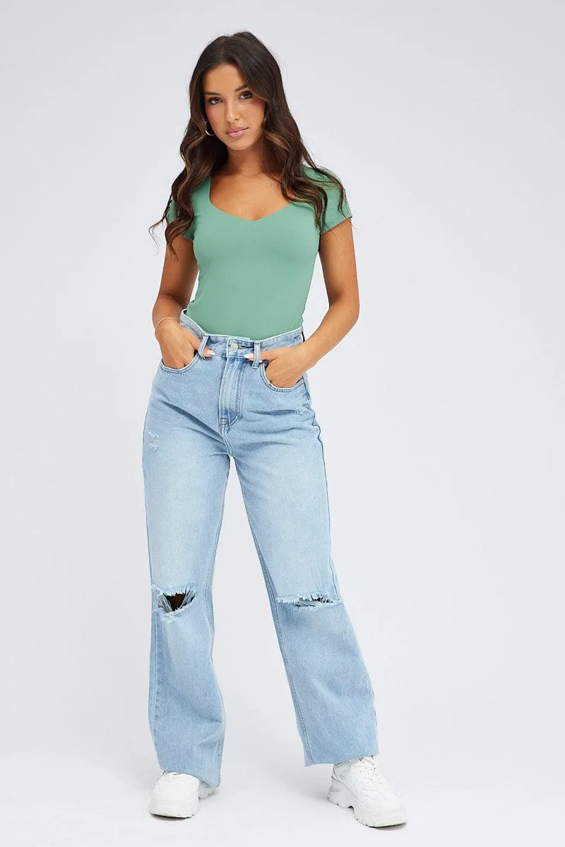 Green Bodysuit Long Sleeve Square Neck sold by Ally Fashion product image thumbnail 3