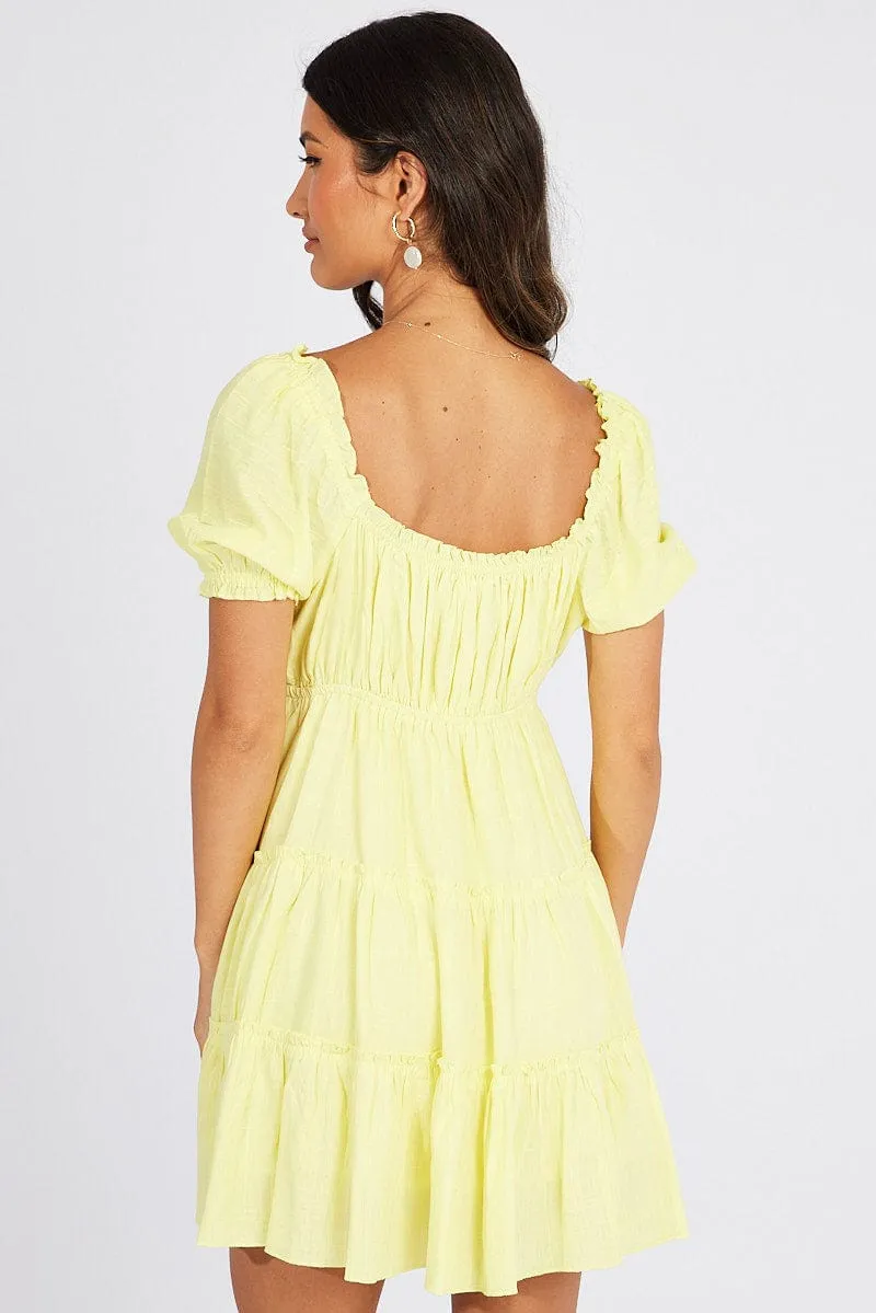 Yellow Fit And Flare Dress Puff Sleeve Mini sold by Ally Fashion product image thumbnail 5