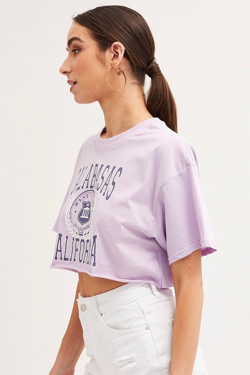 Purple Graphic T-Shirt Crop Short Sleeve Round Neck sold by Ally Fashion product image thumbnail 4