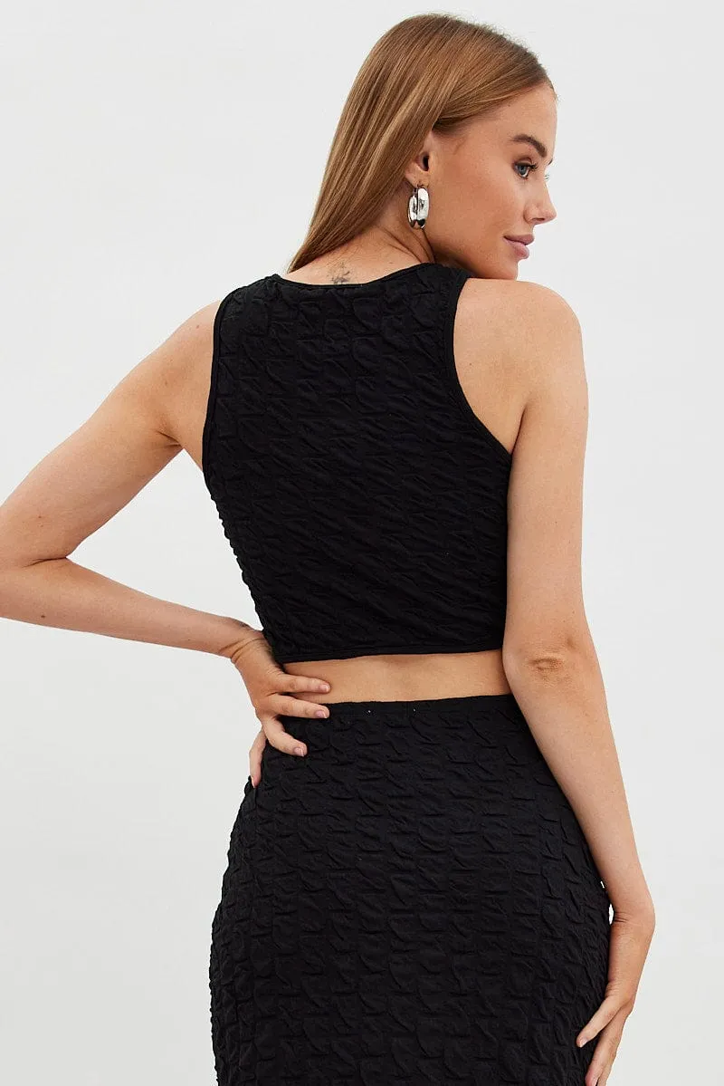 Black Tank Top Sleeveless Crew Neck Textured Jersey sold by Ally Fashion product image thumbnail 5