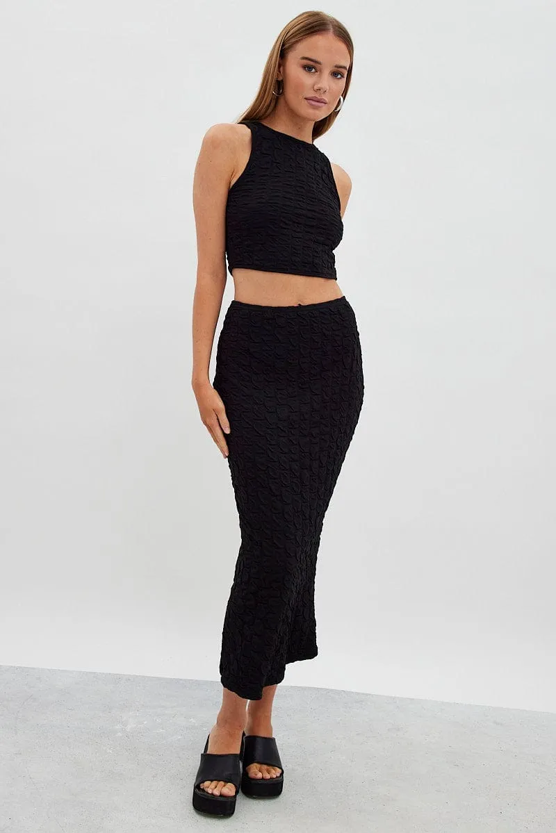 Black Tank Top Sleeveless Crew Neck Textured Jersey sold by Ally Fashion product image thumbnail 2