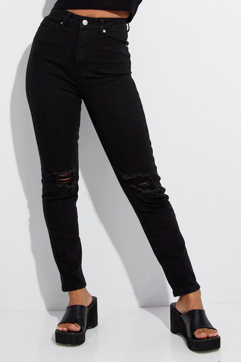 Black Mom Jeans High Rise Stretch sold by Ally Fashion