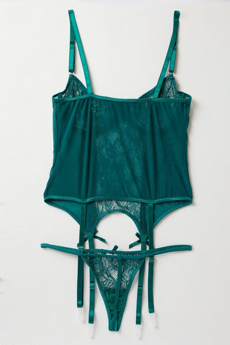 Green Floral Lace Lingerie Set sold by Ally Fashion product image thumbnail 3