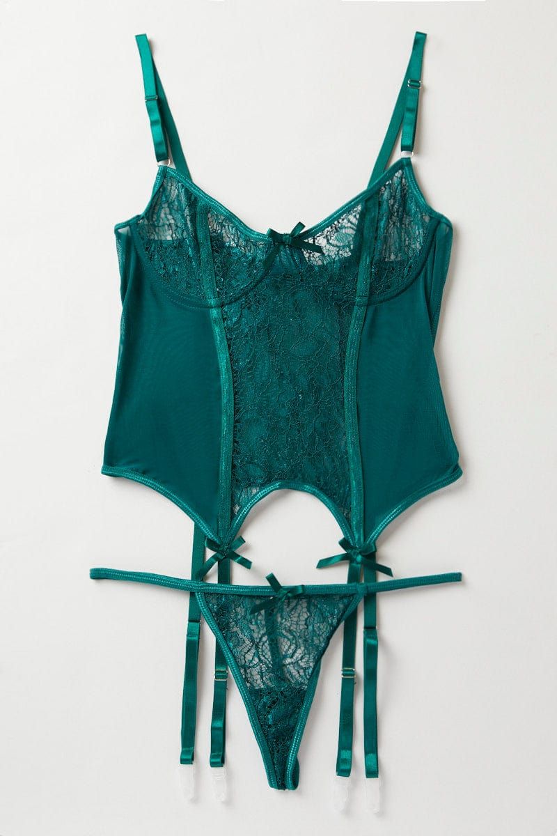 Green Floral Lace Lingerie Set sold by Ally Fashion