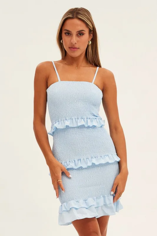 Blue Shirred Bodycon Dress sold by Ally Fashion