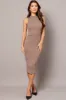 Brown High Neck Knit Dress Midi sold by Ally Fashion