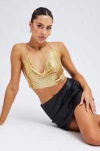 Gold Chainmail Top Cowl Neck sold by Ally Fashion