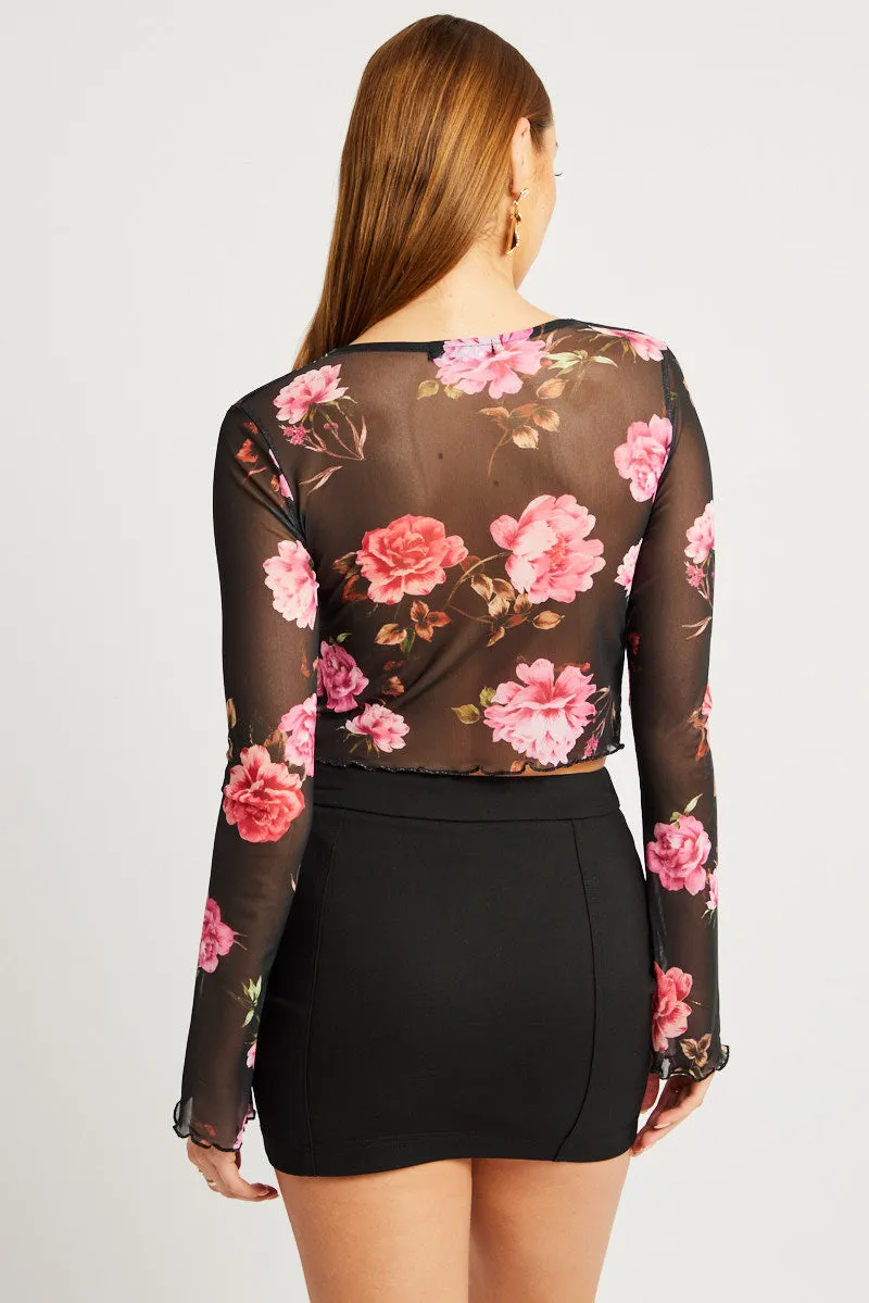Black Floral Tie up Cardigan Long Sleeve sold by Ally Fashion product image thumbnail 5