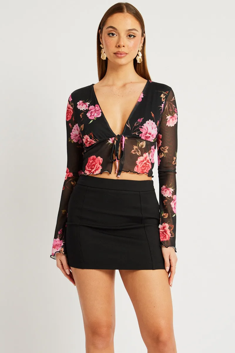 Black Floral Tie up Cardigan Long Sleeve sold by Ally Fashion product image thumbnail 3