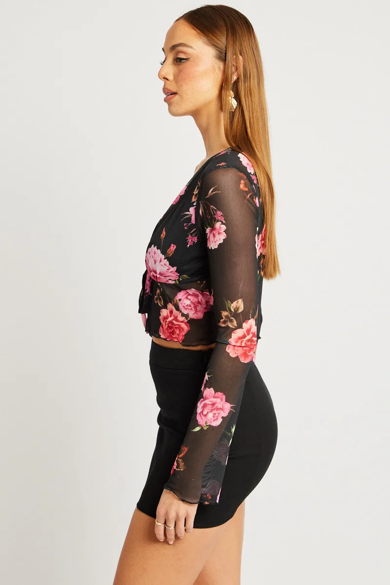 Black Floral Tie up Cardigan Long Sleeve sold by Ally Fashion product image thumbnail 4