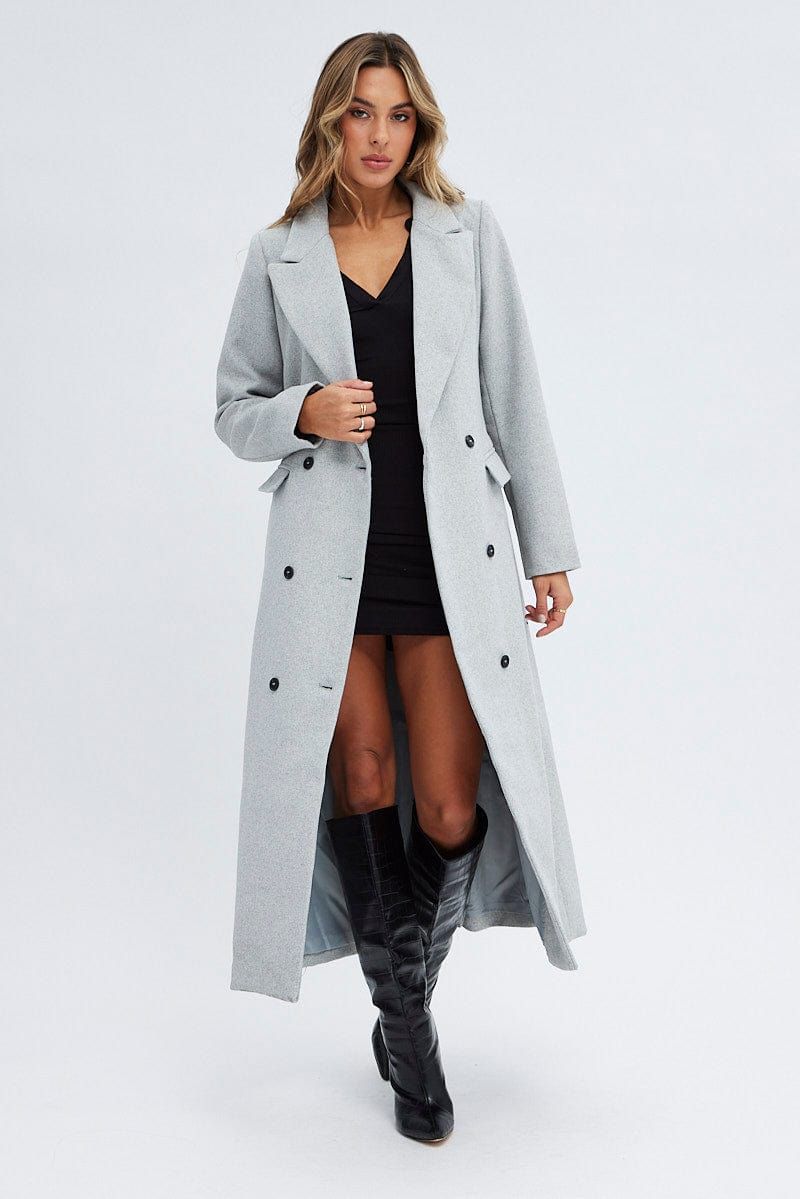 Grey Longline Coat Long Sleeve sold by Ally Fashion