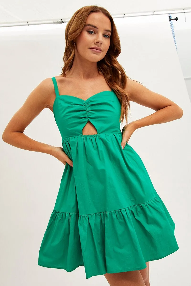 Green Fit And Flare Dress Sleeveless Ruched Bust sold by Ally Fashion