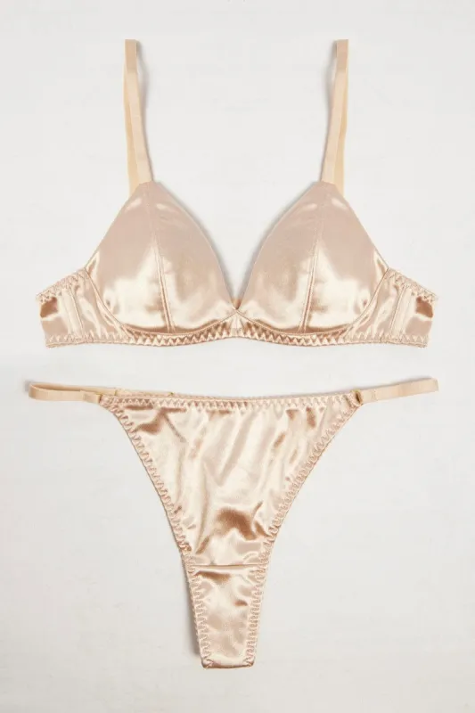 Beige Satin Lingerie Set sold by Ally Fashion