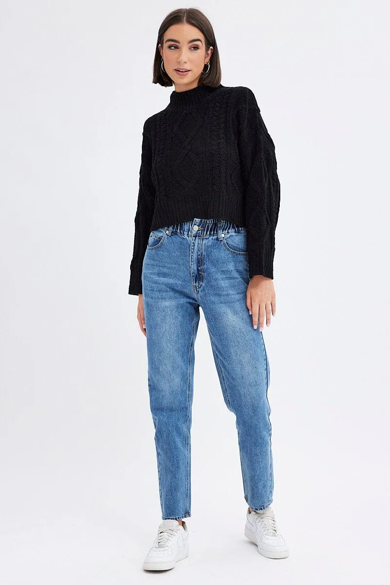 Black Cable Knit Jumper Long Sleeve sold by Ally Fashion product image thumbnail 2