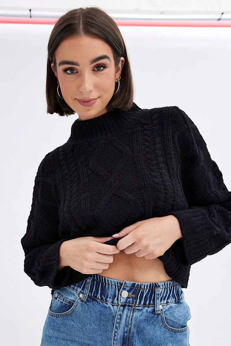 Black Cable Knit Jumper Long Sleeve sold by Ally Fashion product image thumbnail 3