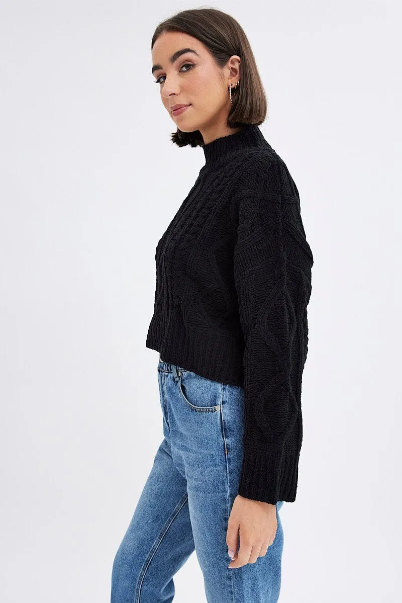Black Cable Knit Jumper Long Sleeve sold by Ally Fashion product image thumbnail 4