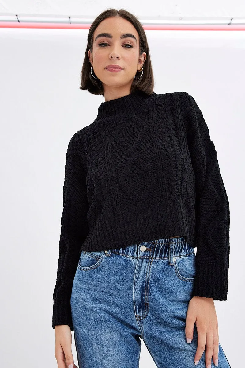 Black Cable Knit Jumper Long Sleeve sold by Ally Fashion