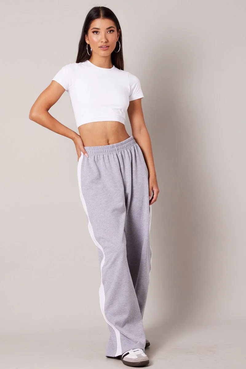 Grey Track Pants Wide Leg Pants sold by Ally Fashion product image thumbnail 2