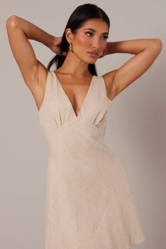 Beige A Line Mini Dress Linen Blend sold by Ally Fashion