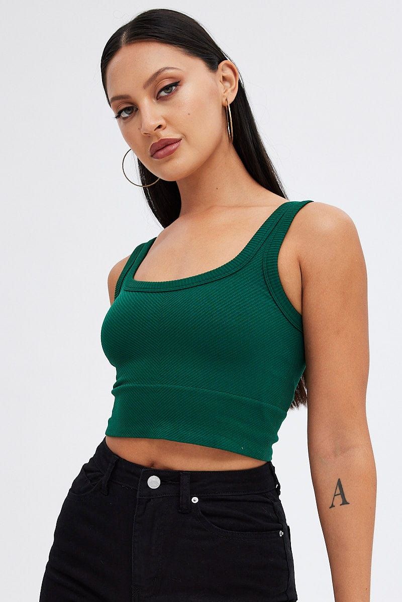Green Tank Top Scoop Neck Seamless sold by Ally Fashion