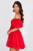 Red Fit And Flare Dress Puff Sleeve Mini sold by Ally Fashion