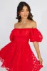 Red Fit And Flare Dress Puff Sleeve Mini sold by Ally Fashion