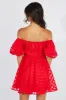Red Fit And Flare Dress Puff Sleeve Mini sold by Ally Fashion