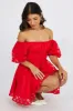 Red Fit And Flare Dress Puff Sleeve Mini sold by Ally Fashion