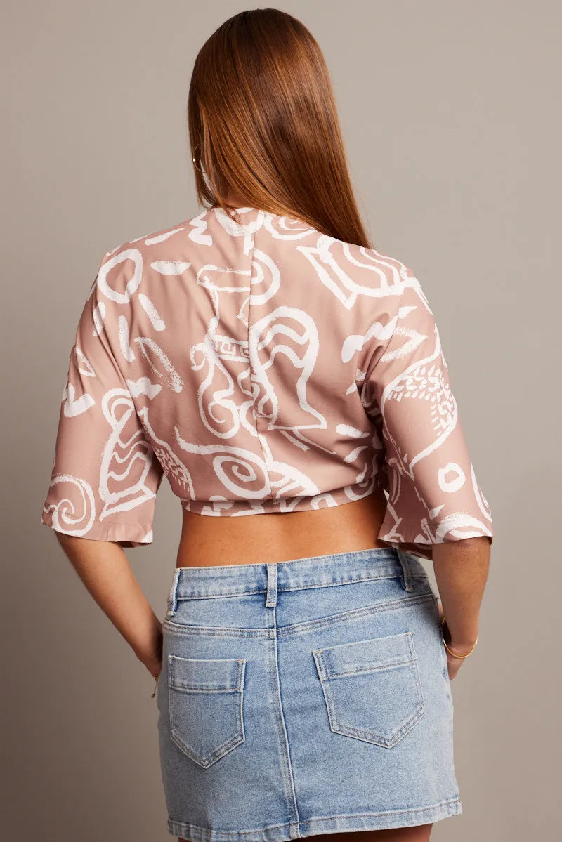Beige Abstract Tie Up Bolero Short Sleeve sold by Ally Fashion product image thumbnail 5