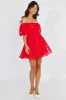 Red Fit And Flare Dress Puff Sleeve Mini sold by Ally Fashion