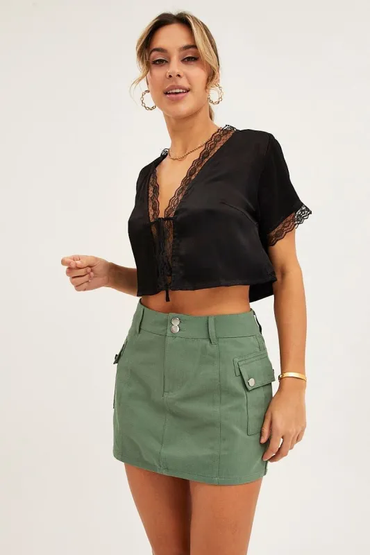 Black Satin Top Short Sleeve sold by Ally Fashion