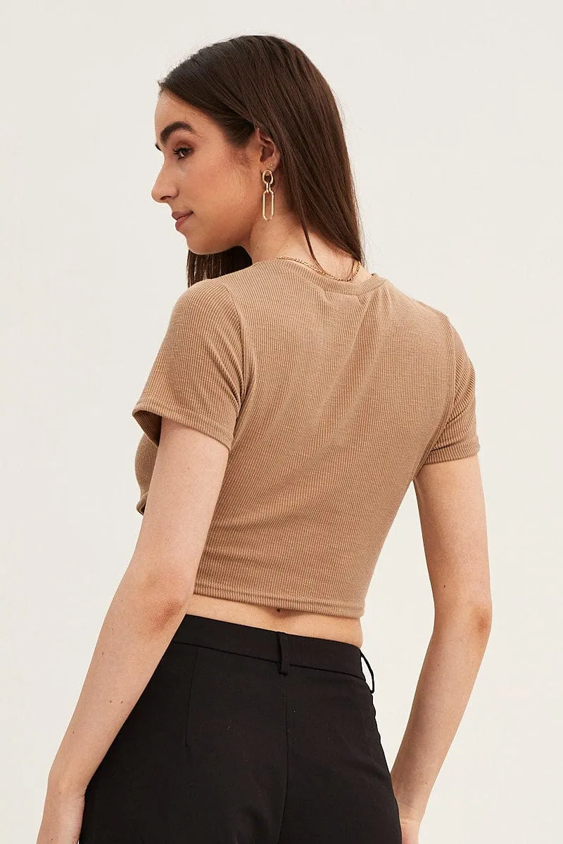 Brown Crop Top Short Sleeve Rib sold by Ally Fashion product image thumbnail 5