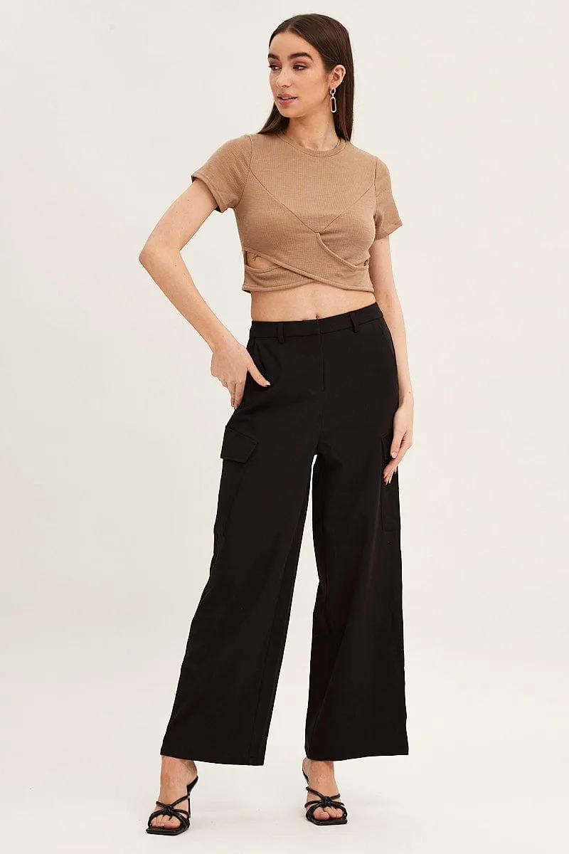 Brown Crop Top Short Sleeve Rib sold by Ally Fashion product image thumbnail 2