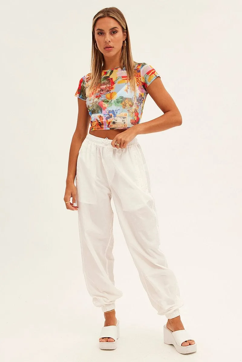 White Parachute Cargo Pants Mid Rise sold by Ally Fashion