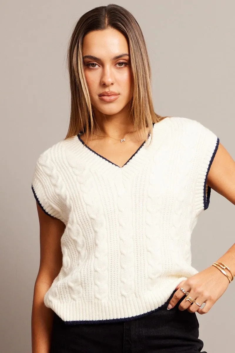 White Knit Vest V Neck sold by Ally Fashion product image thumbnail 3