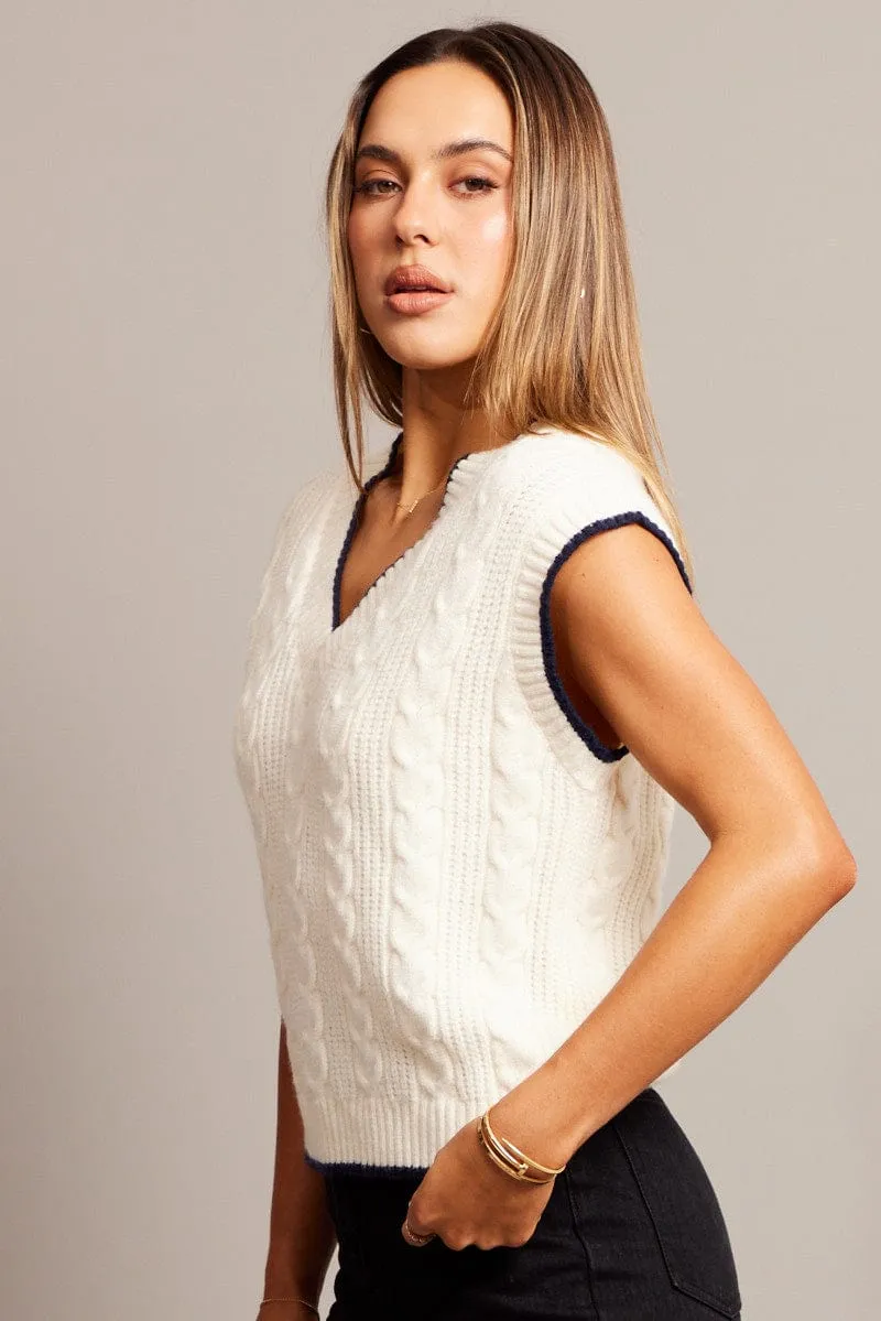 White Knit Vest V Neck sold by Ally Fashion product image thumbnail 4