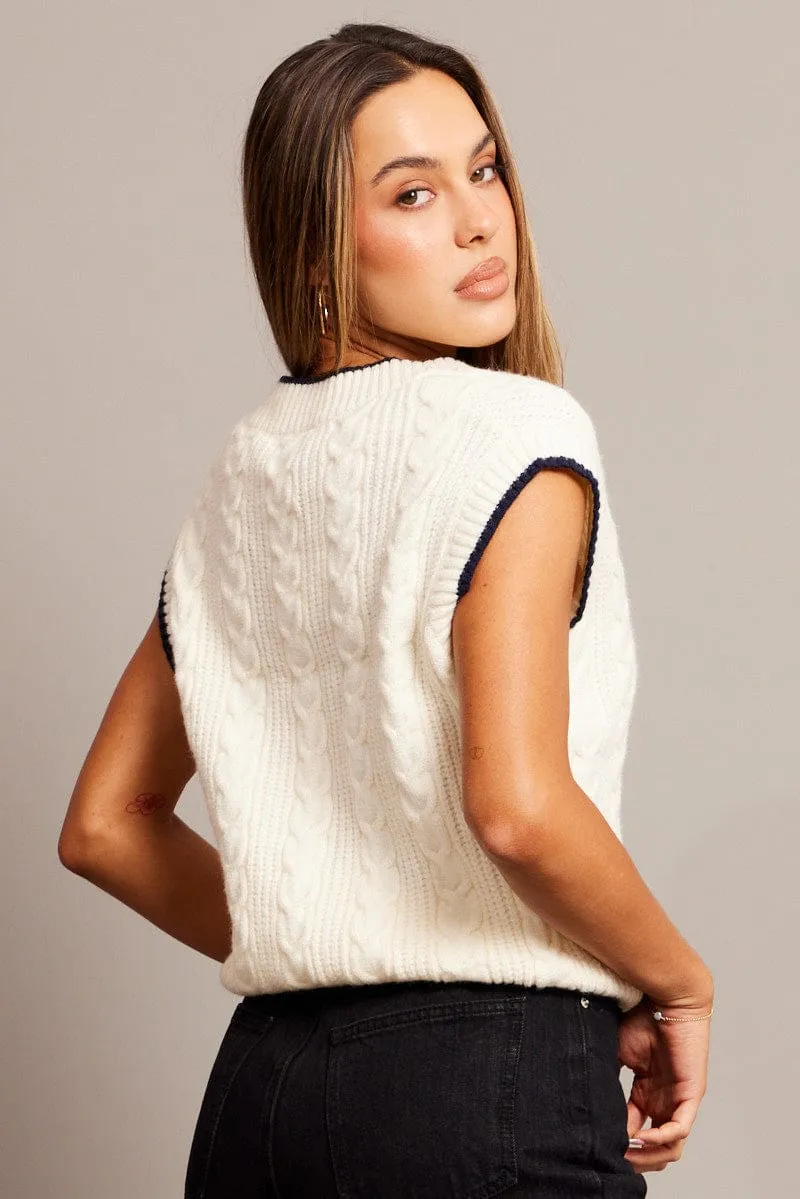 White Knit Vest V Neck sold by Ally Fashion product image thumbnail 5