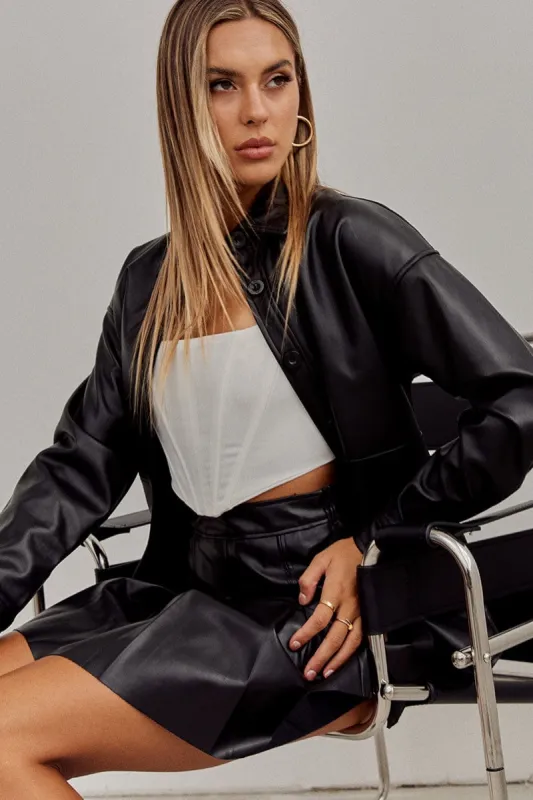 Black Faux Leather Shacket Long Sleeves sold by Ally Fashion