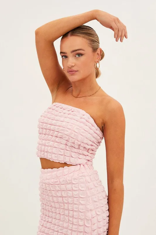 Pink Textured Crop Boobtube made by Ally Fashion